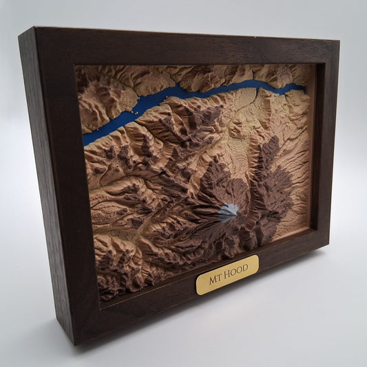 Mount Hood Oregon Topographic Relief – 3D Framed Art (5x7”)