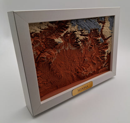Framed topographic map of Sedona on a white background