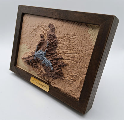 Mount Lemmon Topographic Relief – 3D Framed Art (5x7”)