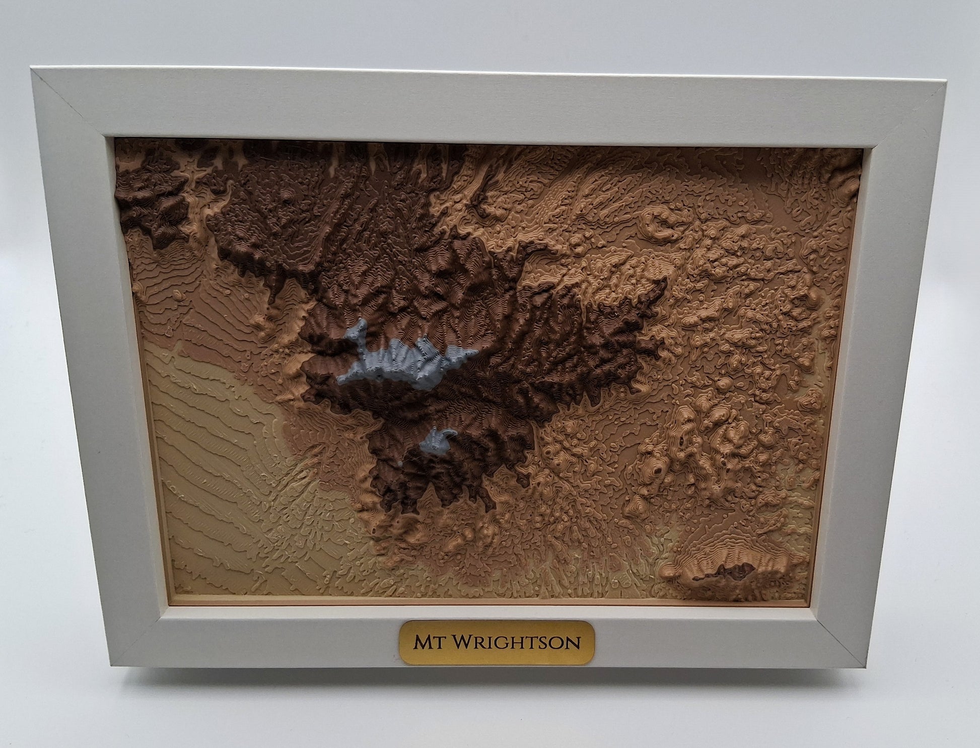 Topographic map of Mount Wrightson in a white frame on a white background