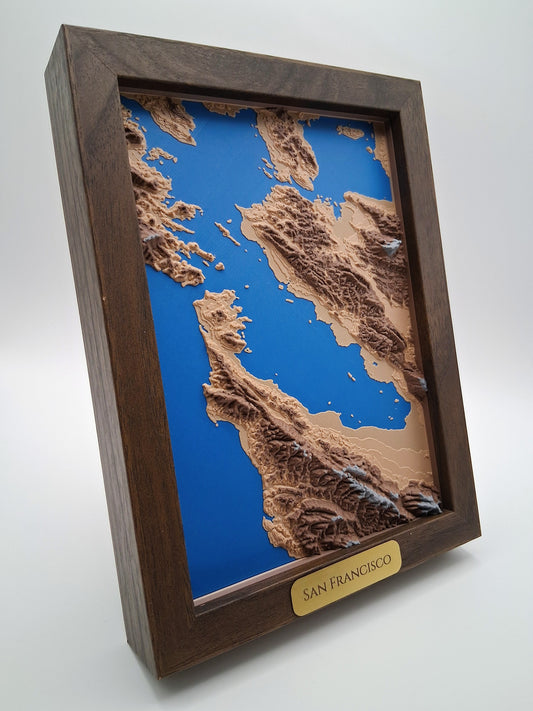 San Francisco Bay Topographic Relief – 3D Framed Art (5x7”)