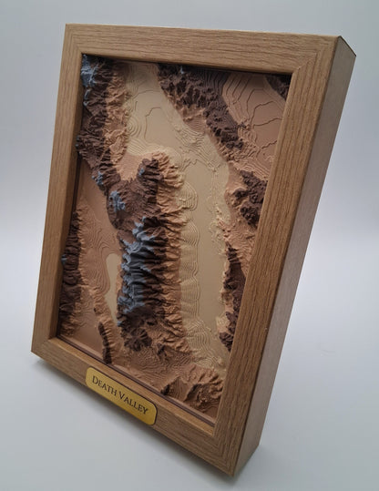 Death Valley Topographic Relief – 3D Framed Art (5x7”)