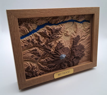 Mount Hood Oregon Topographic Relief – 3D Framed Art (5x7”)