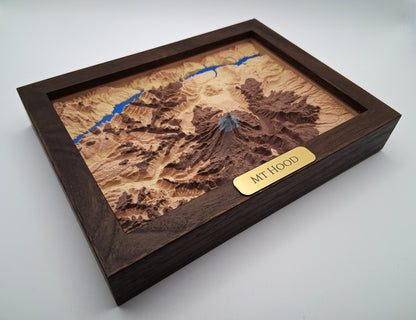 Mount Hood Oregon Topographic Relief – 3D Framed Art (5x7”)