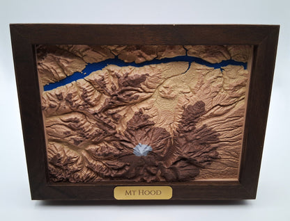Mount Hood Oregon Topographic Relief – 3D Framed Art (5x7”)
