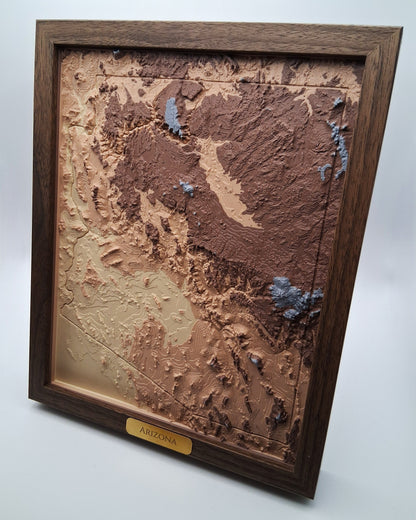 Arizona State Topographic Relief – 3D Framed Art (8x10”)
